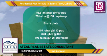 Residential Plot for Sale in Bahria Town, Lahore - (BP-92471)