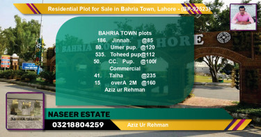 Residential Plot for Sale in Bahria Town, Lahore - (BP-92523)