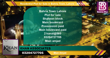 Residential Plot for Sale in Bahria Town, Lahore - (BP-92530)