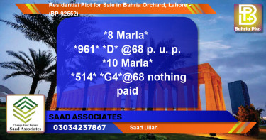 Residential Plot for Sale in Bahria Orchard, Lahore - (BP-92552)
