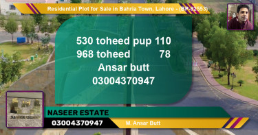 Residential Plot for Sale in Bahria Town, Lahore - (BP-92553)