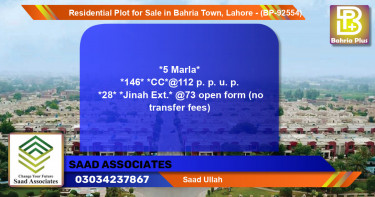 Residential Plot for Sale in Bahria Town, Lahore - (BP-92554)
