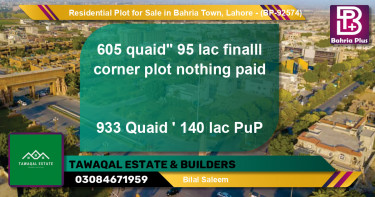 Residential Plot for Sale in Bahria Town, Lahore - (BP-92574)