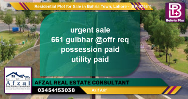 Residential Plot for Sale in Bahria Town, Lahore - (BP-92581)