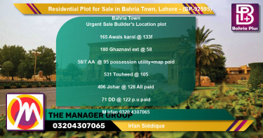 Residential Plot for Sale in Bahria Town, Lahore - (BP-92595)