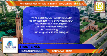 Residential Plot for Sale in Bahria Town, Lahore - (BP-92601)