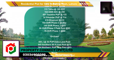 Residential Plot for Sale in Bahria Town, Lahore - (BP-92615)
