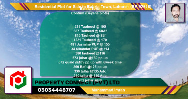 Residential Plot for Sale in Bahria Town, Lahore - (BP-92616)