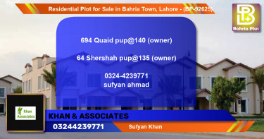 Residential Plot for Sale in Bahria Town, Lahore - (BP-92625)