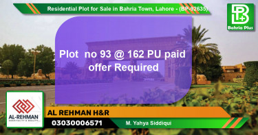 Residential Plot for Sale in Bahria Town, Lahore - (BP-92635)