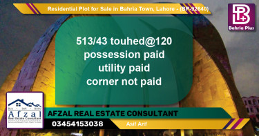 Residential Plot for Sale in Bahria Town, Lahore - (BP-92640)