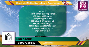 Residential Plot for Sale in Bahria Town, Lahore - (BP-92648)