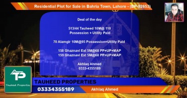 Residential Plot for Sale in Bahria Town, Lahore - (BP-92653)