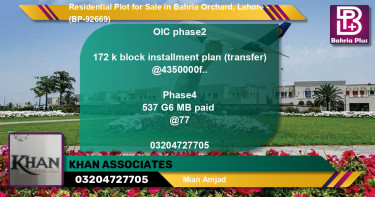 Residential Plot for Sale in Bahria Orchard, Lahore - (BP-92669)
