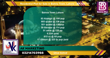 Residential Plot for Sale in Bahria Town, Lahore - (BP-92677)