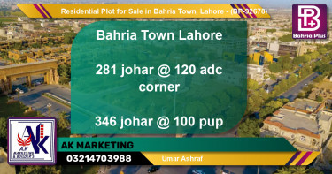 Residential Plot for Sale in Bahria Town, Lahore - (BP-92678)