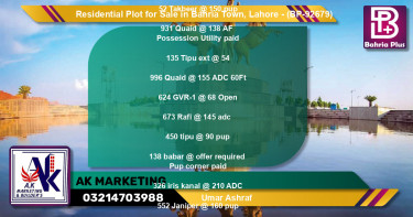 Residential Plot for Sale in Bahria Town, Lahore - (BP-92679)