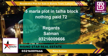 Residential Plot for Sale in Bahria Town, Lahore - (BP-92703)