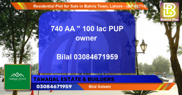 Residential Plot for Sale in Bahria Town, Lahore - (BP-92714)