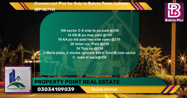 Commercial Plot for Sale in Bahria Town, Lahore - (BP-92719)