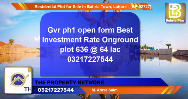 Residential Plot for Sale in Bahria Town, Lahore - (BP-92727)