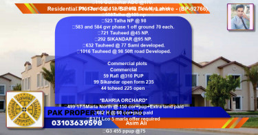 Residential Plot for Sale in Bahria Town, Lahore - (BP-92766)
