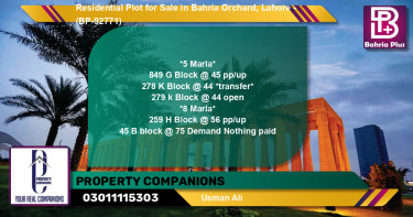 Residential Plot for Sale in Bahria Orchard, Lahore - (BP-92771)