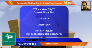 Residential Plot for Sale in Bahria Town, Lahore - (BP-92772)