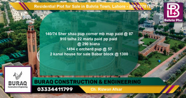 Residential Plot for Sale in Bahria Town, Lahore - (BP-92781)