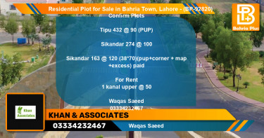 Residential Plot for Sale in Bahria Town, Lahore - (BP-92820)