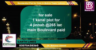 Residential Plot for Sale in Bahria Town, Lahore - (BP-92827)