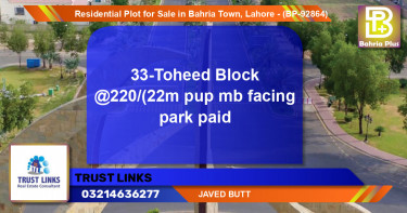 Residential Plot for Sale in Bahria Town, Lahore - (BP-92864)