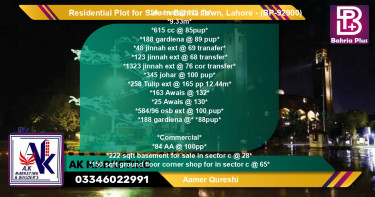 Residential Plot for Sale in Bahria Town, Lahore - (BP-92900)