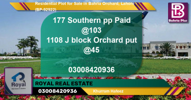 Residential Plot for Sale in Bahria Orchard, Lahore - (BP-92922)