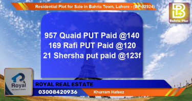 Residential Plot for Sale in Bahria Town, Lahore - (BP-92924)