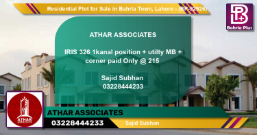 Residential Plot for Sale in Bahria Town, Lahore - (BP-92926)