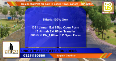 Residential Plot for Sale in Bahria Town, Lahore - (BP-92932)