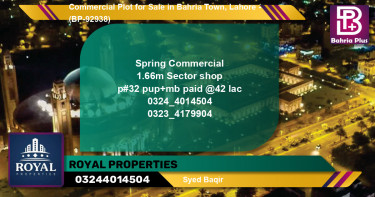 Commercial Plot for Sale in Bahria Town, Lahore - (BP-92938)