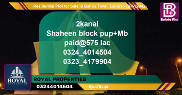 Residential Plot for Sale in Bahria Town, Lahore - (BP-92942)