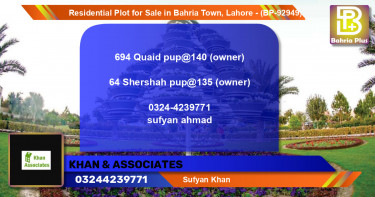 Residential Plot for Sale in Bahria Town, Lahore - (BP-92949)