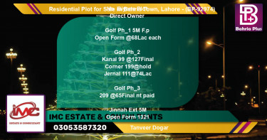 Residential Plot for Sale in Bahria Town, Lahore - (BP-92974)