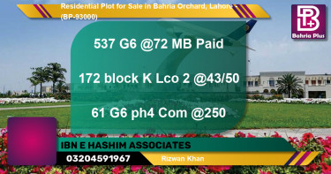 Residential Plot for Sale in Bahria Orchard, Lahore - (BP-93000)