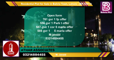 Residential Plot for Sale in Bahria Town, Lahore - (BP-93012)