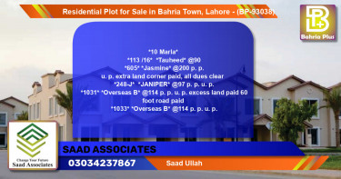 Residential Plot for Sale in Bahria Town, Lahore - (BP-93038)