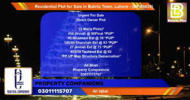 Residential Plot for Sale in Bahria Town, Lahore - (BP-93039)