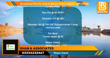 Residential Plot for Sale in Bahria Town, Lahore - (BP-93054)