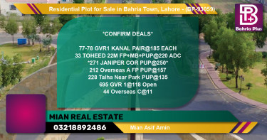 Residential Plot for Sale in Bahria Town, Lahore - (BP-93059)
