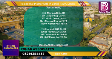 Residential Plot for Sale in Bahria Town, Lahore - (BP-93089)