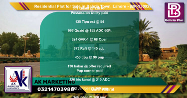 Residential Plot for Sale in Bahria Town, Lahore - (BP-93092)