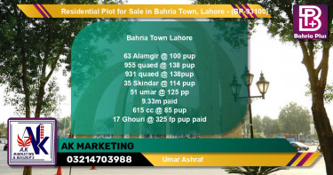 Residential Plot for Sale in Bahria Town, Lahore - (BP-93100)